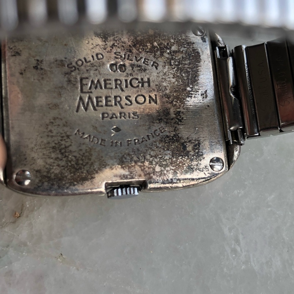 Vintage Emerich Meerson Paris Solid Sterling Silver Tank Rectangle Case Watch - Picture 7 of 9